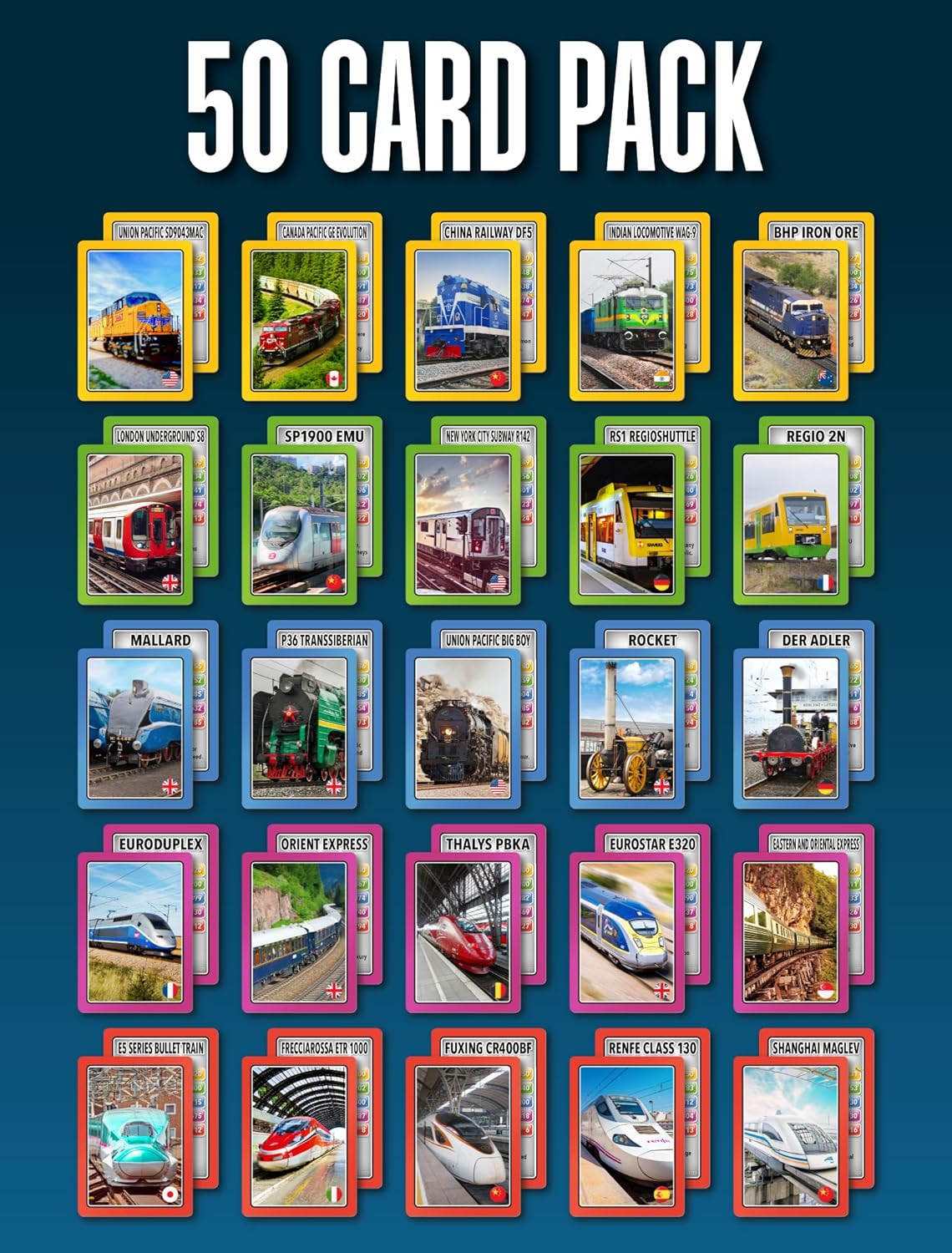 100 PICS Smart Cards Trains Card Game | 7 Games in 1 - Matching Pairs, Snap, Trumps, Rummy | Top Travel Game, Gift, Stocking Stuffer | for Adults, Kids, Boys, Girls | Age 5+, 1-8 Players-4