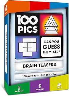 100 PICS Brain Teasers Travel Game - Solve 100 Puzzles | Flash Cards with Slide Reveal Case | Card Game, Gift, Stocking Stuffer | Hours of Fun for Kids and Adults | Age 6+