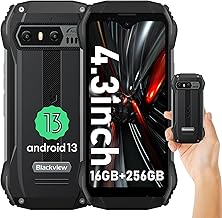 Blackview 4.3 inch Mini Mobile Phone, N6000 Rugged Phones Unlocked, 16GB+256GB, Dual SIM 4G, Android 13 Cell Phone, 208g Weight, 48MP Camera, IP68 Waterproof Phones, 18W Fast Charge 3880mAh, NFC