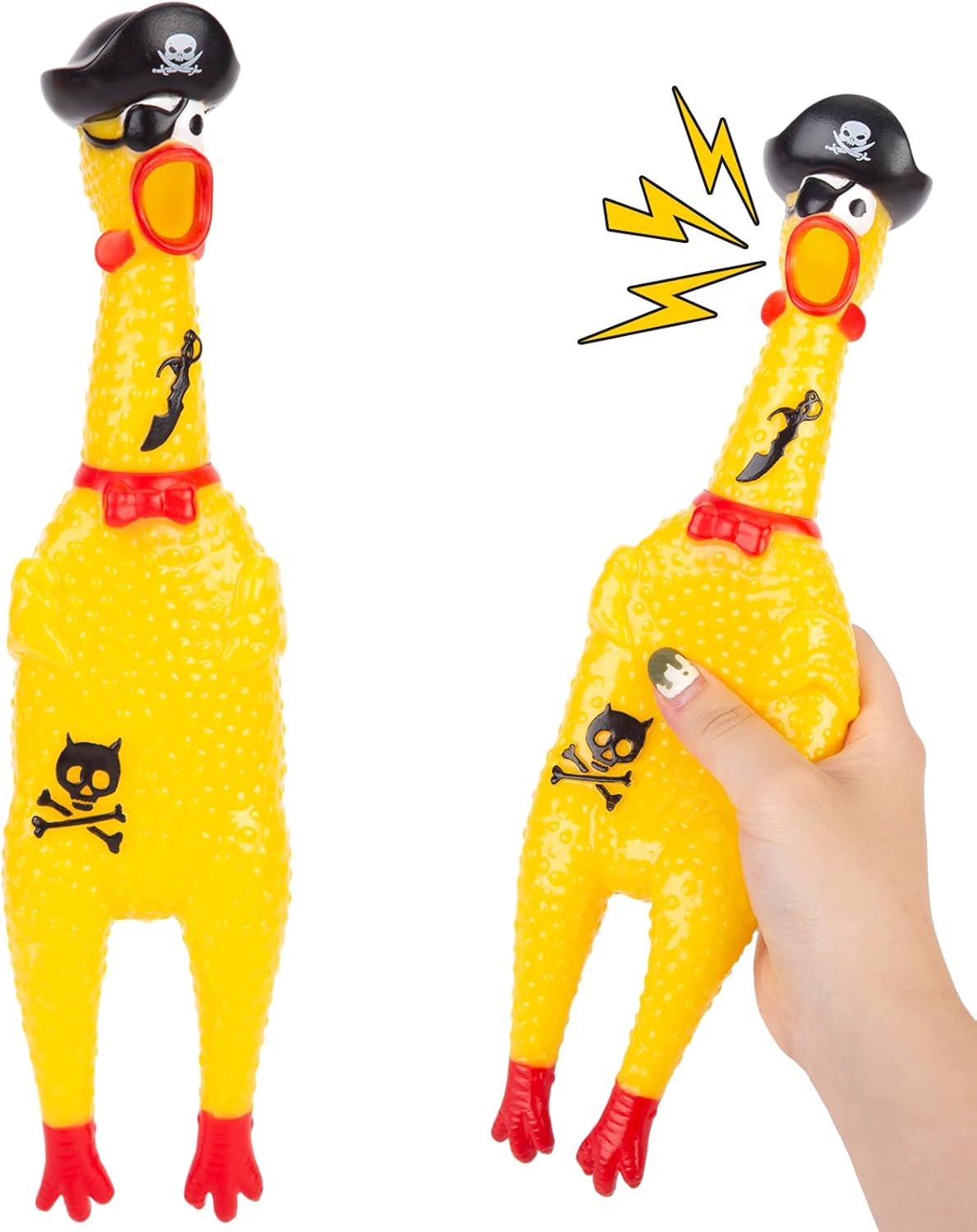 AMOR PRESENT Squeaky Rubber Chicken, Pirate Squeeze Chicken Toy Screaming Rubber Chicken for Halloween Party Gift for Children chew Toy for Pets Prank Novelty Pet Toy-0