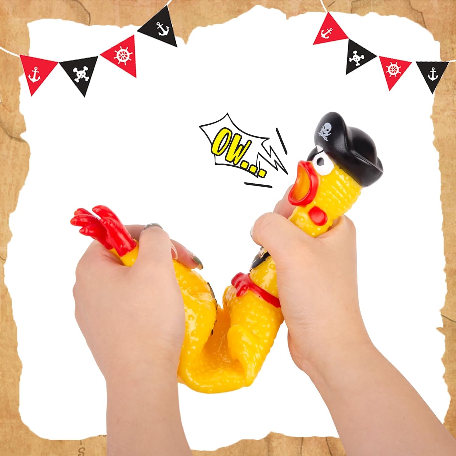 AMOR PRESENT Squeaky Rubber Chicken, Pirate Squeeze Chicken Toy Screaming Rubber Chicken for Halloween Party Gift for Children chew Toy for Pets Prank Novelty Pet Toy-3