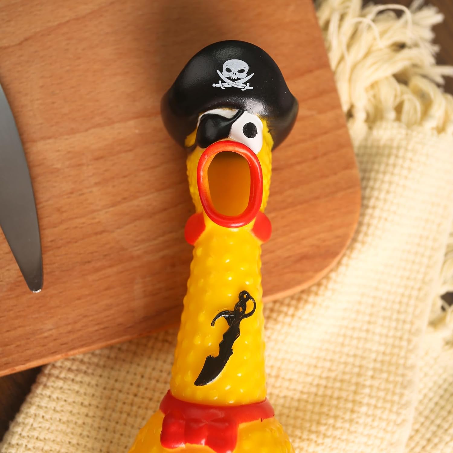 AMOR PRESENT Squeaky Rubber Chicken, Pirate Squeeze Chicken Toy Screaming Rubber Chicken for Halloween Party Gift for Children chew Toy for Pets Prank Novelty Pet Toy-5