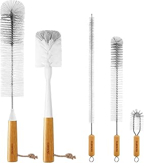 SUBEKYU Bottle Brush, Baby Bottle Brush with Nipple and Straw Cleaner Set, Gray+ White (Gray+ White 5P)