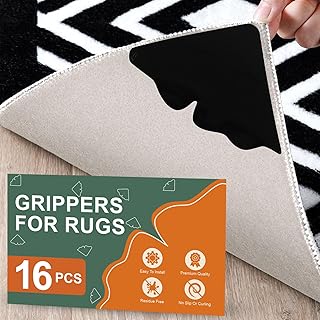 LANDNEOO [16 Pack Gripper for Hardwood Floors and Tiles, Non-Slip Rug Pads, Double Sided Rug Tape Stickers, Reusable and Washable Carpet Tape Corner Side Gripper for Area Rugs