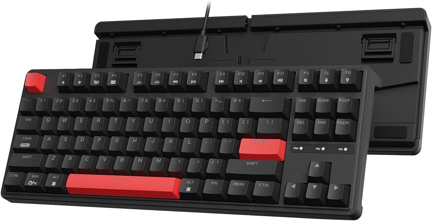 Keychron C3 Pro QMK/VIA Custom Gaming Keyboard, Programmable 87 Keys Compact TKL Layout Gasket Mount, Red LED Backlight Wired Mechanical Keyboard with Brown Switches for Mac/Windows/Linux-0