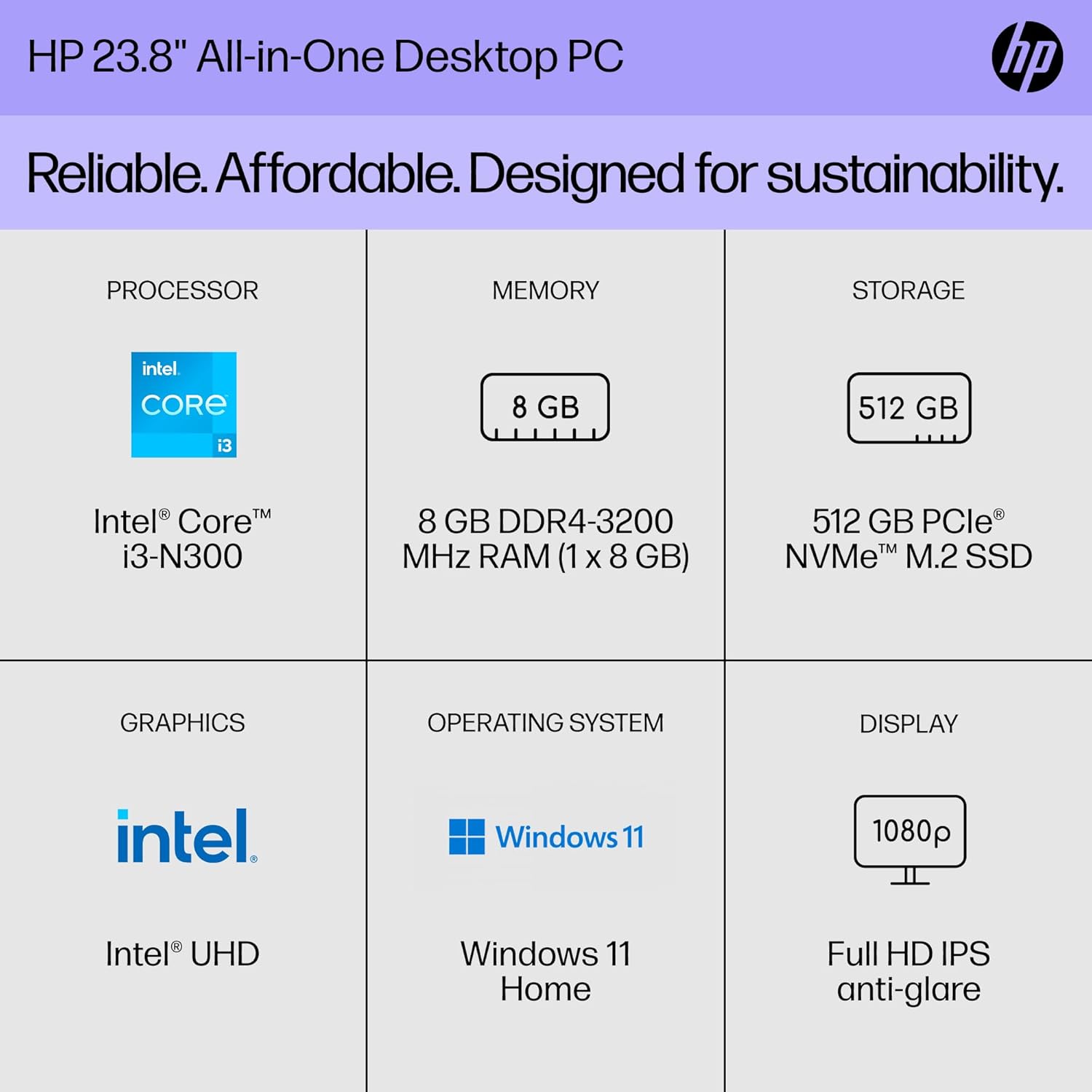 HP 23.8 inch All-in-One Desktop PC, FHD Display, Intel Core i3-N300, 8 GB RAM, 512 GB SSD, Intel UHD Graphics, Windows 11 Home, 24-cr0042 (2023)-1