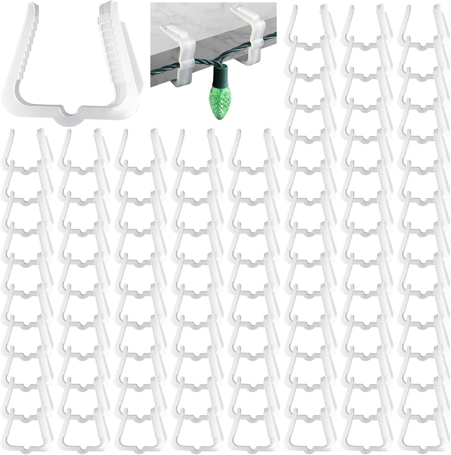 Marsui 500 Pcs Christmas Light Clips Outdoor Roof Hooks 1 5/8 Inch Fascia Boards Hanger Plastic Holiday Light Clip for Xmas Outside Decoration Roof Gutter Fence Eave (White)-0