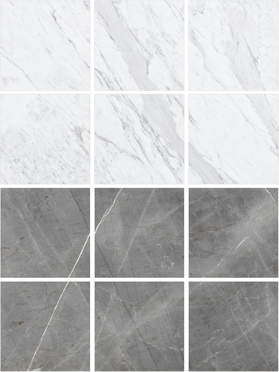 FloorPops x Chris Loves Julia 12-in by 12-in Bonneville Grey & White Marble Peel & Stick Floor Tiles, FP4421-4