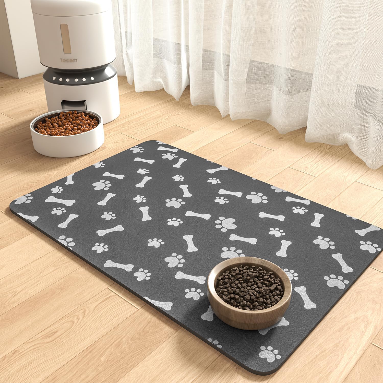 Pet Feeding Mat-Absorbent Dog Food Mat-Dog Mat for Food and Water-No Stains Quick Dry Dog Water Dispenser Mat-Pet Supplies-Dog Placemat Dog Water Bowl for Messy Drinkers 12"X19" Dark Grey-0