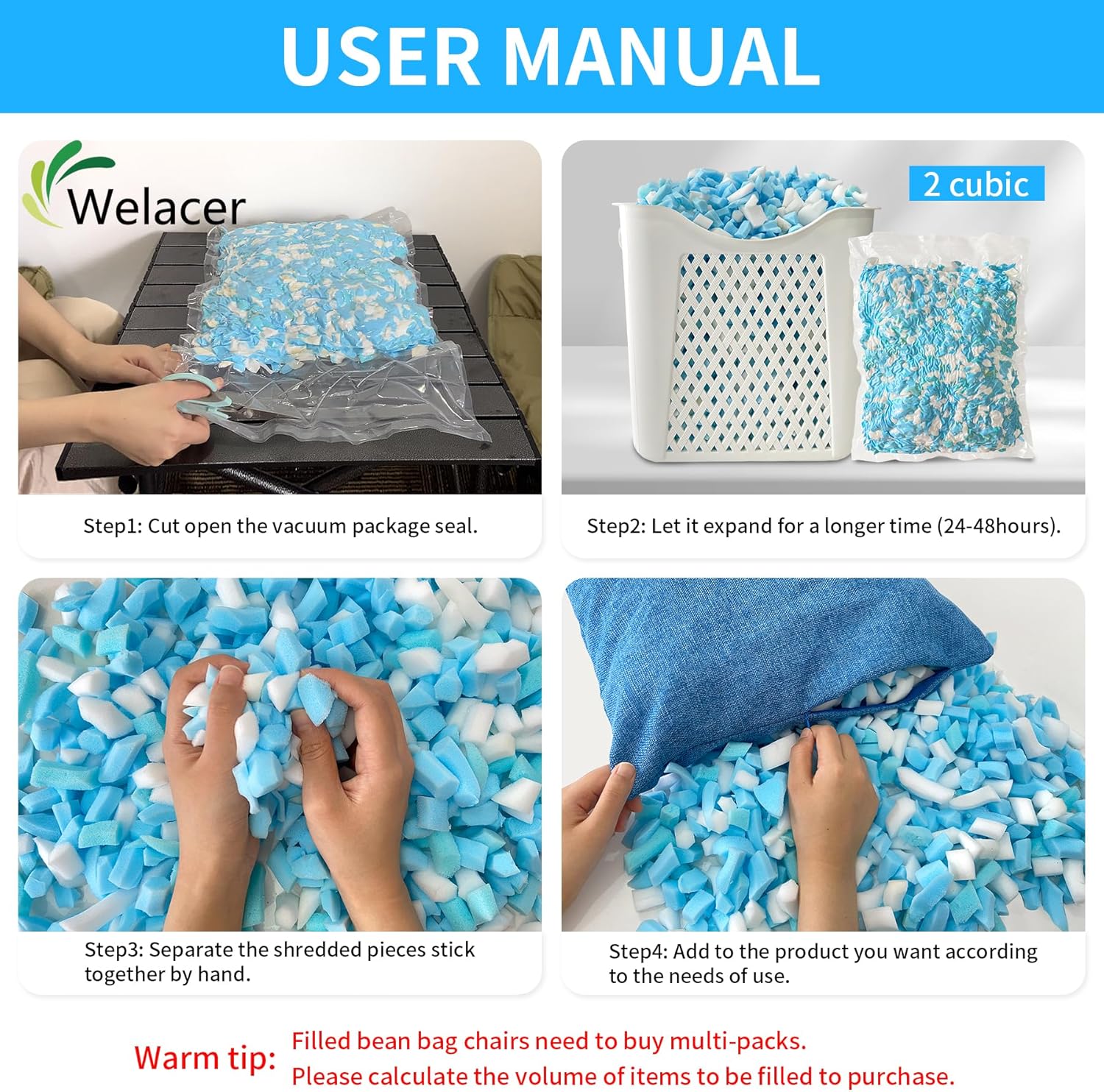 Welacer Shredded Memory Foam Filling 5lbs for Bean Bag Filler, Gel Particles Refill, Premium Soft and Comfortable Stuffing (Mix Colours and Irregular Shape)-3