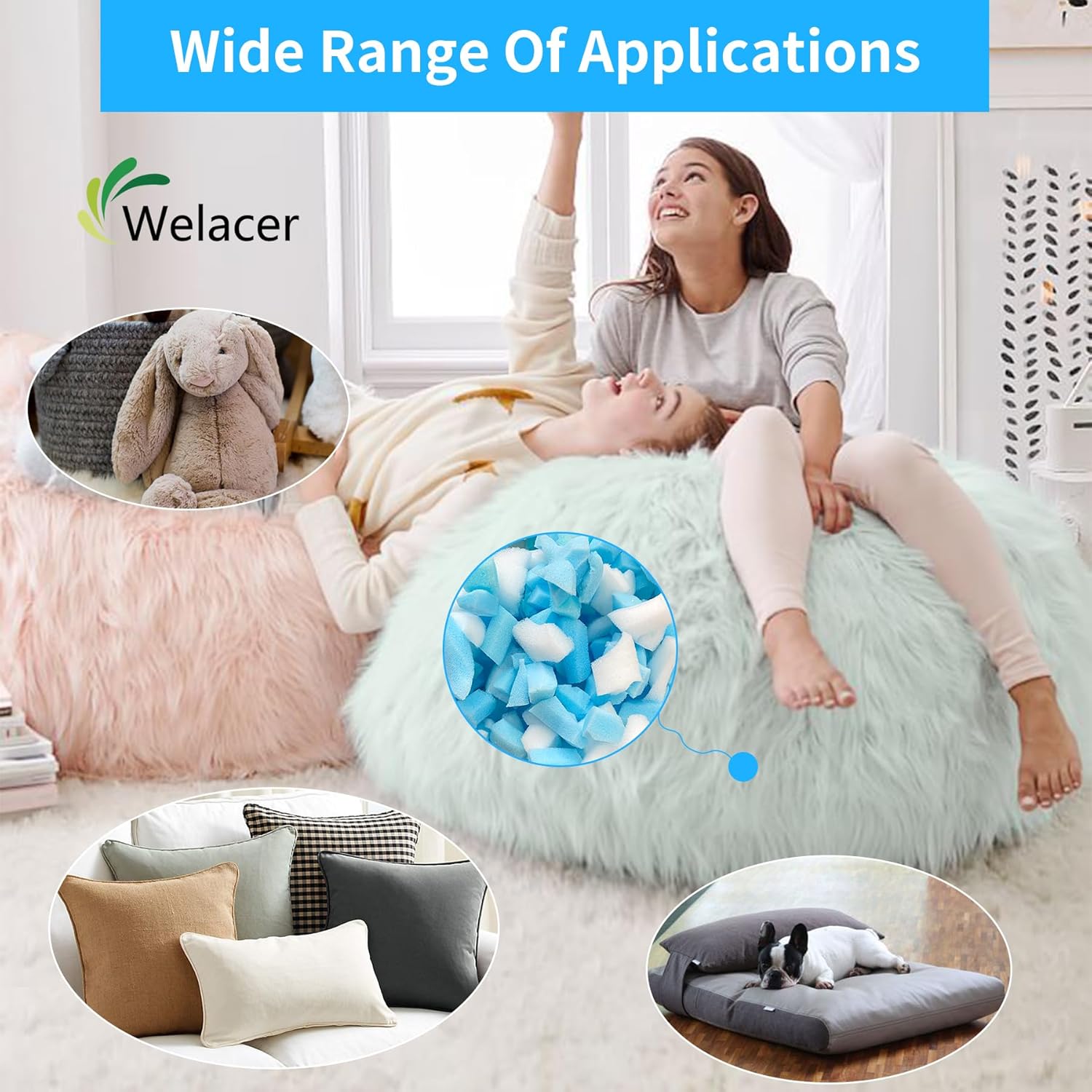 Welacer Shredded Memory Foam Filling 5lbs for Bean Bag Filler, Gel Particles Refill, Premium Soft and Comfortable Stuffing (Mix Colours and Irregular Shape)-5