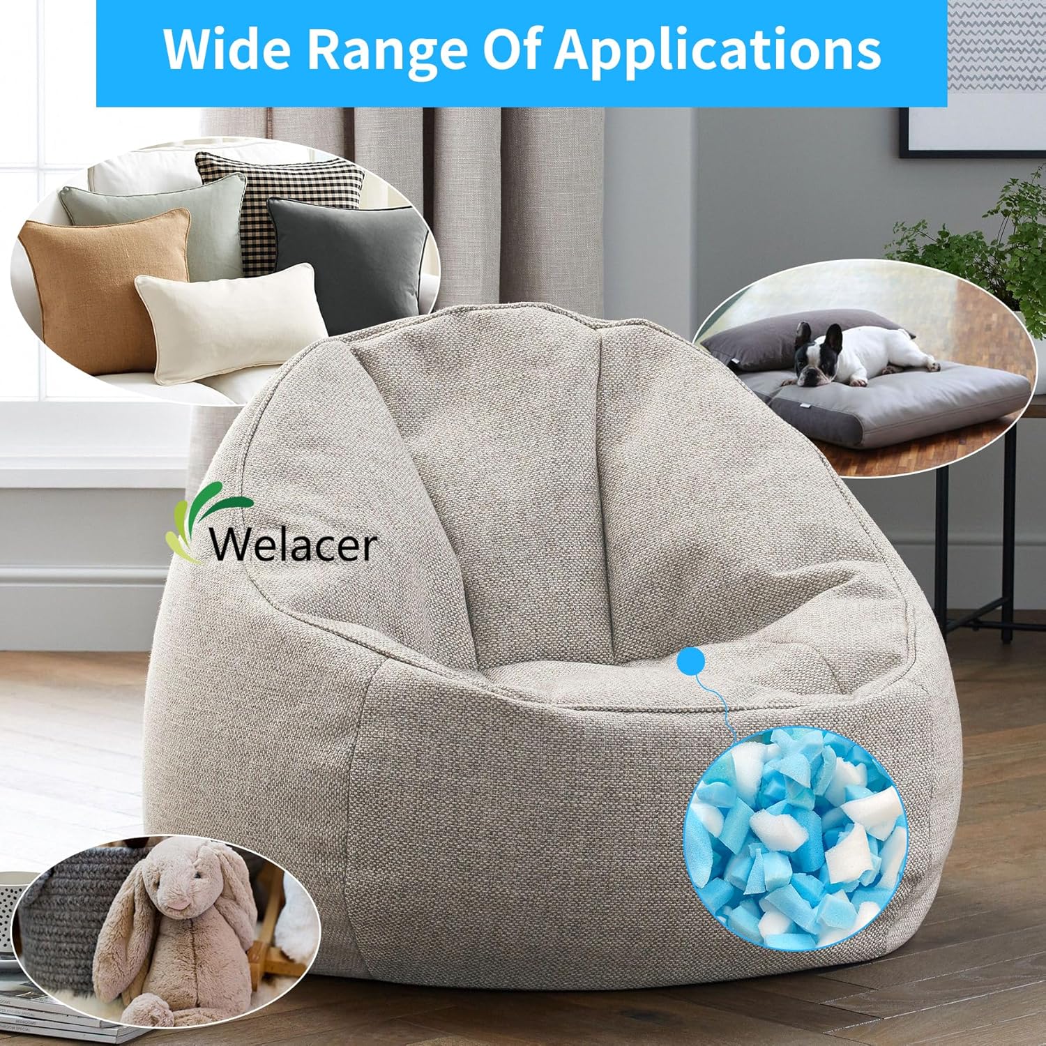 Welacer Shredded Memory Foam Filling 5lbs for Bean Bag Filler, Gel Particles Refill, Premium Soft and Comfortable Stuffing (Mix Colours and Irregular Shape)-6