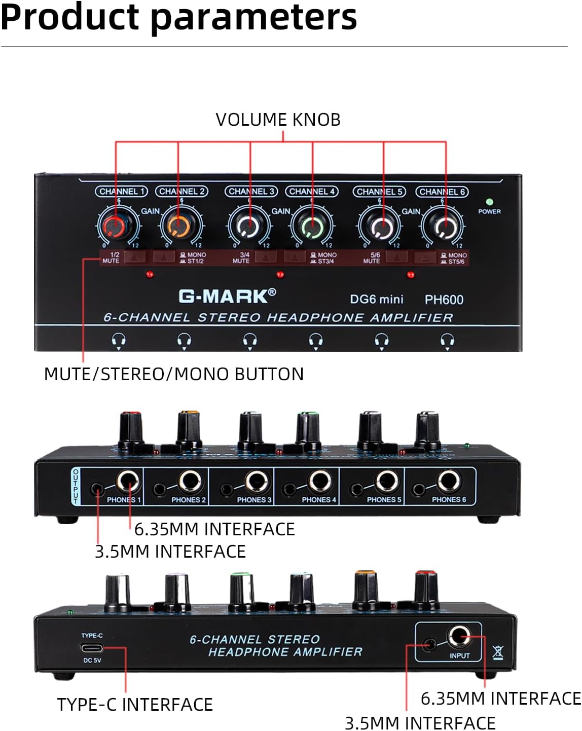 G-MARK DG6Mini Headphone Amp Ultra-Compact 6 Channels Stereo Headphone Amplifier-2