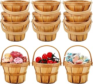 Marsui 10 Pcs Mini Wooden Berry Baskets Bulk for Gifts, Mini Wooden Baskets with Handle for Picking Fruit Flowers Crafts Home Wedding party Farmers Market Decor, Small Apple Strawberry Baskets