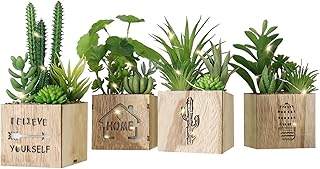 SAROSORA Artificial Potted Plants Mini Fake Succulent for Home Office Garden Indoor Greenery Tabletop Decor (4-Pack)