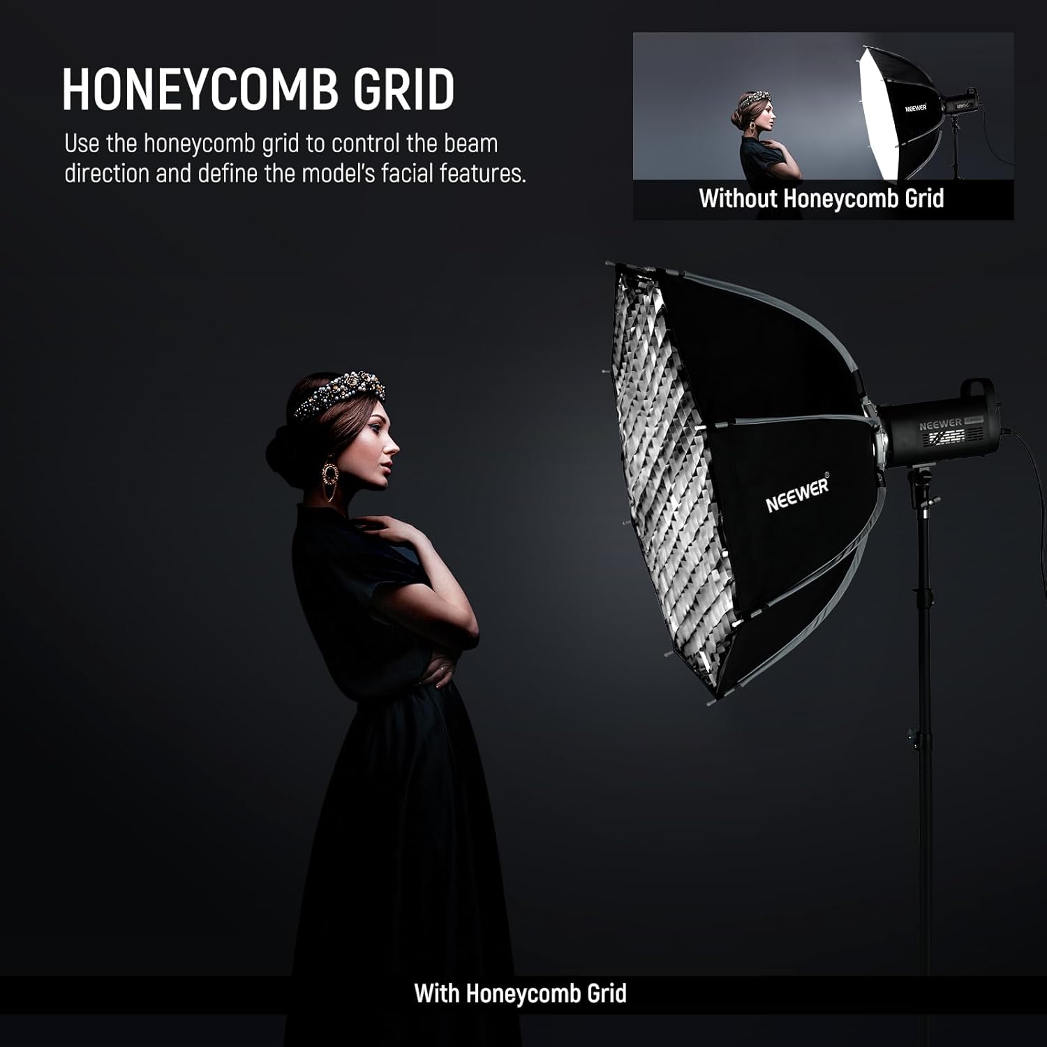 NEEWER 35"/90cm Octagonal Softbox, Quick Release Bowens Mount Softbox with Honeycomb Grid, Light Diffusers, Bag for RGB CB60 CB60B CB200B MS60B MS60C MS150B S101-300W/400W Pro Vision 4 Q4, NS35P-3