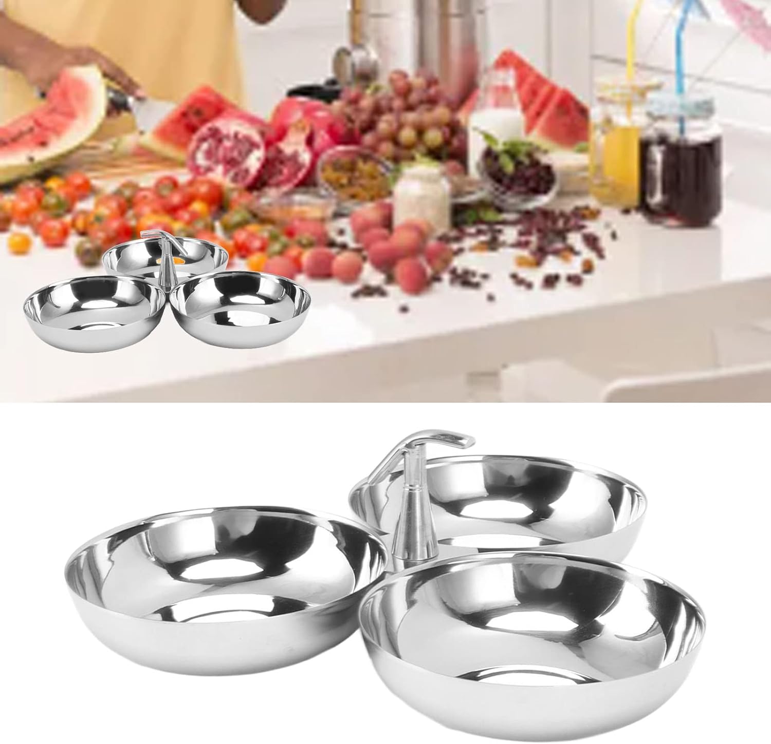 304 Stainless Steel Serving Plate, 3 IN 1 Fruit Bowl Snack Plate, Reusable Dessert Plates, Fruit Plate for Fridge, Simple Snack Tray, Portable Serving Tray for Home Kitchen Party(Mg/dL)-2