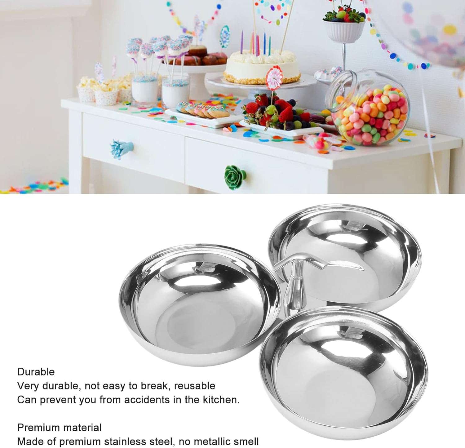 304 Stainless Steel Serving Plate, 3 IN 1 Fruit Bowl Snack Plate, Reusable Dessert Plates, Fruit Plate for Fridge, Simple Snack Tray, Portable Serving Tray for Home Kitchen Party(Mg/dL)-3