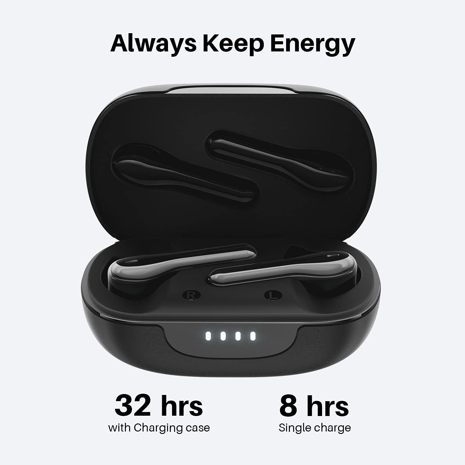 Tribit Wireless Headphones, Wireless Bluetooth Earbuds, Noise Canceling with 4 Microphone 32H Playtime, Waterproof Earphones for Music Calls School Work, Flybuds C2 Black-2