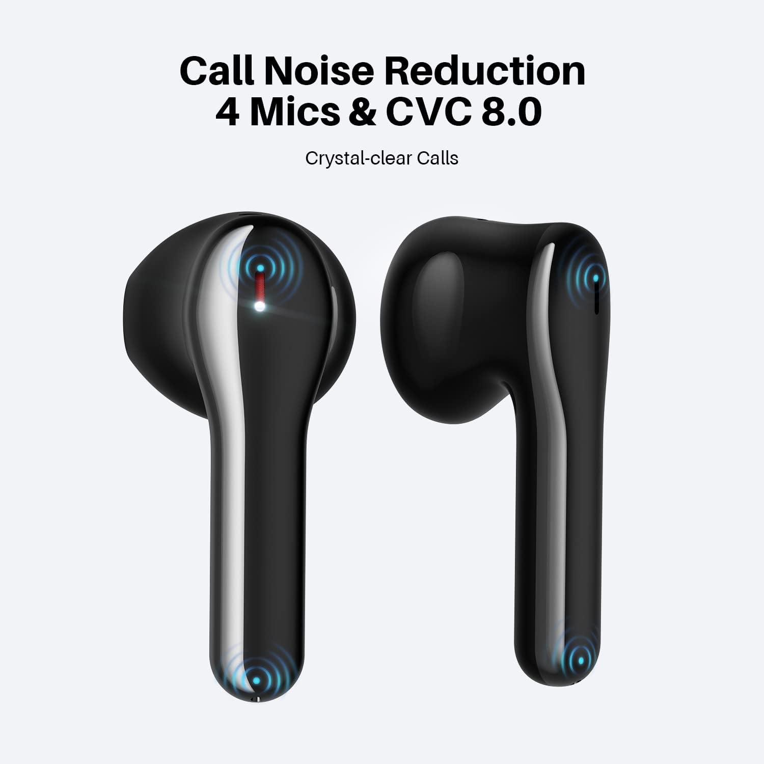 Tribit Wireless Headphones, Wireless Bluetooth Earbuds, Noise Canceling with 4 Microphone 32H Playtime, Waterproof Earphones for Music Calls School Work, Flybuds C2 Black-3