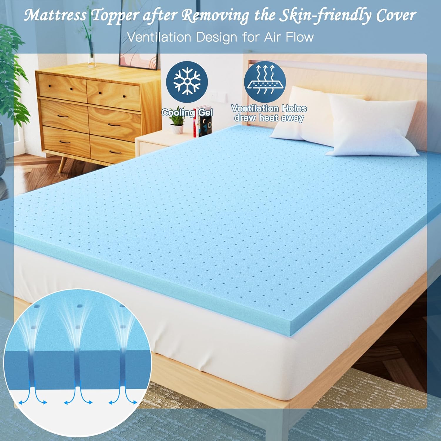 Airensky 2 Inch Memory Foam Mattress Topper,Cooling Gel Infused High Density Twin(39"x75") Topper with Removable Skin-Friendly Cover,Bed Topper for Pressure Relief Back Pain, CertiPUR-US Certified-6