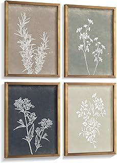 Framed Boho Wall Art Set of 4 for Wooded Minimalist Botanical Print Wall Art for Rustic Vintage Farmhouse Home Kitchen Wall Decor (Brown, 8"x10")