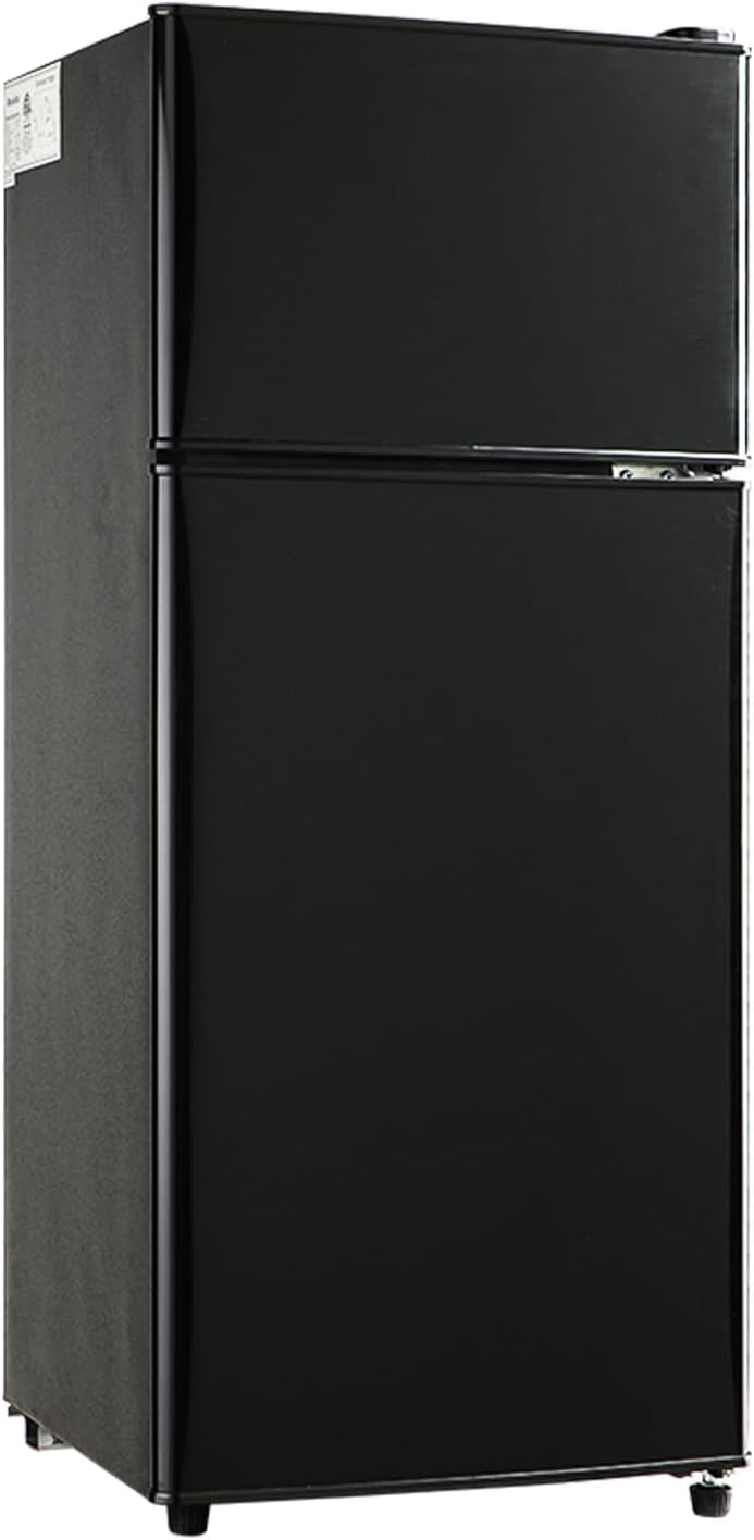 Compact Refrigerator Double Door Mini Fridge with Freezer, 3.5 CU FT Mini Refrigerator with 7 Level Adjustable Thermostat for Office, Dorm, Apartment, Black-0