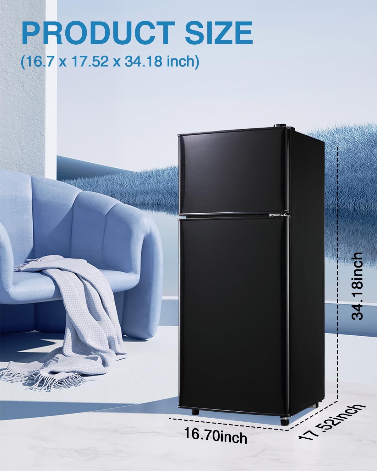 Compact Refrigerator Double Door Mini Fridge with Freezer, 3.5 CU FT Mini Refrigerator with 7 Level Adjustable Thermostat for Office, Dorm, Apartment, Black-5