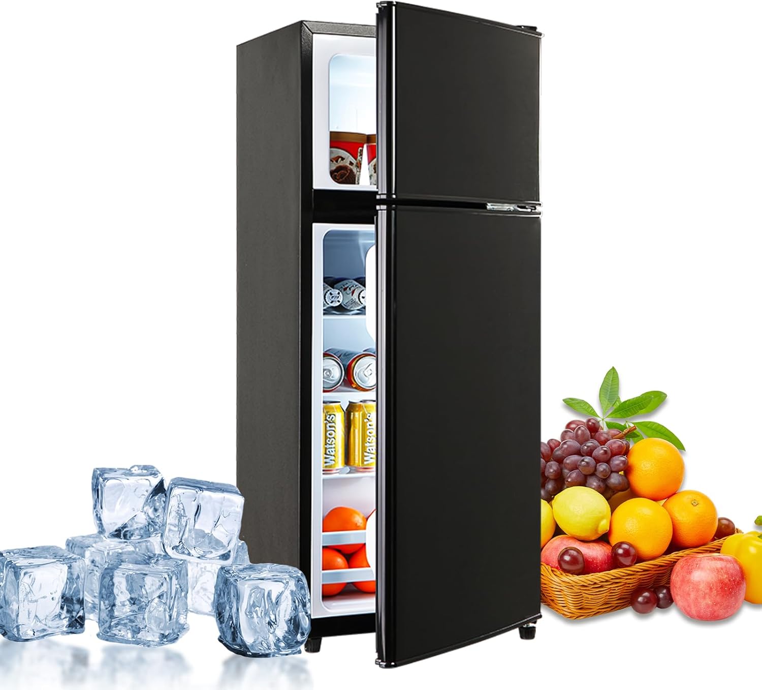 Compact Refrigerator Double Door Mini Fridge with Freezer, 3.5 CU FT Mini Refrigerator with 7 Level Adjustable Thermostat for Office, Dorm, Apartment, Black-6