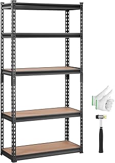 VEVOR Storage Shelving Unit, 5-Tier Adjustable, 2000 lbs Capacity, Heavy Duty Garage Shelves Metal Organizer Utility Rack, Black, 30" L x 12" W x 60" H for Kitchen Pantry Basement Bathroom Laundry