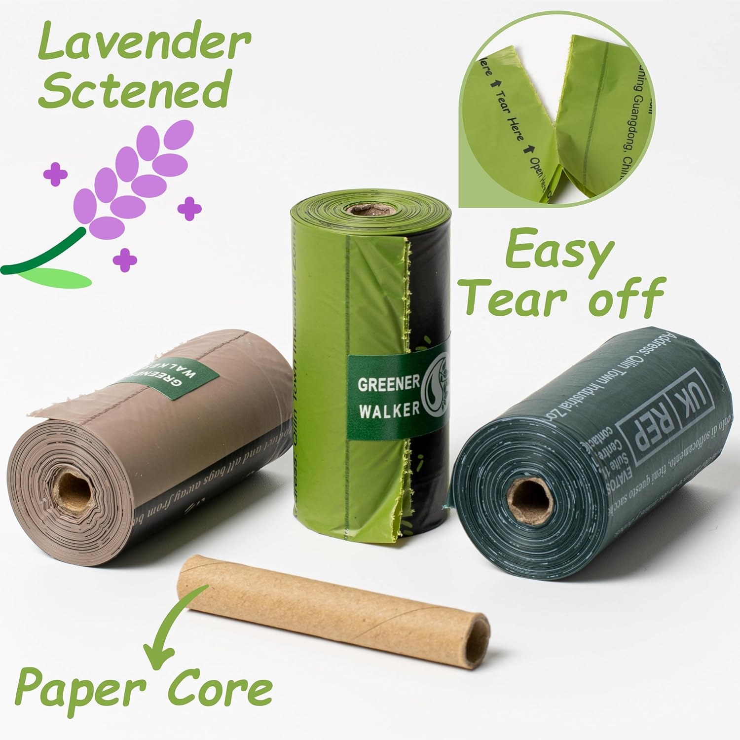 GREENER WALKER 540 Poop Bags for Dog, Extra Thick Strong 100% Leak Proof Pet Waste Bags - Lavender Scented-1