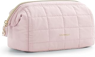 BAGSMART Makeup Bag Travel Toiletry Bag, Puffy Padded Make Up Bags for Women Makeup Organizer Case, Wide-open Pouch Purse Travel Essentials Toiletries Accessories Brushes, Pink