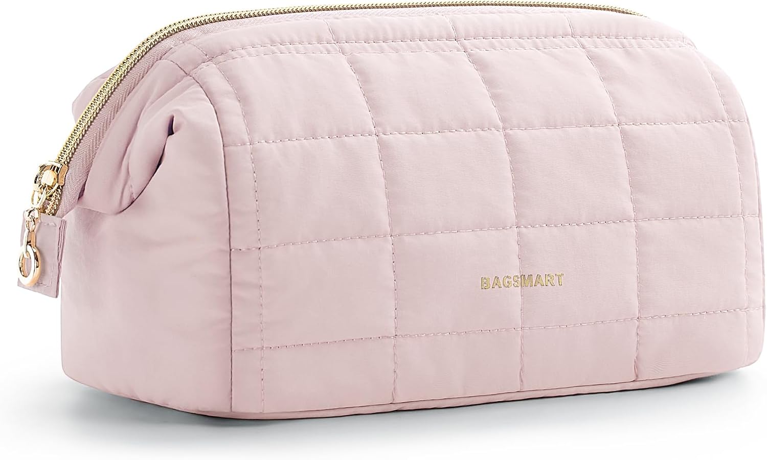 BAGSMART Makeup Bag Travel Toiletry Bag, Puffy Padded Make Up Bags for Women Makeup Organizer Case, Wide-open Pouch Purse Travel Essentials Toiletries Accessories Brushes, Pink-0