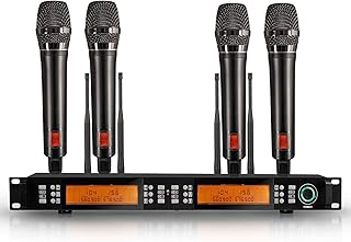 G-MARK Pro UHF Wireless Microphone System, 4 Channel Wireless Microphones, Metal Cordless Mic Set w/ 4 Handheld Dynamic Microphones, 262ft Range, Karaoke Microphone for Singing, Church, DJ, Wedding