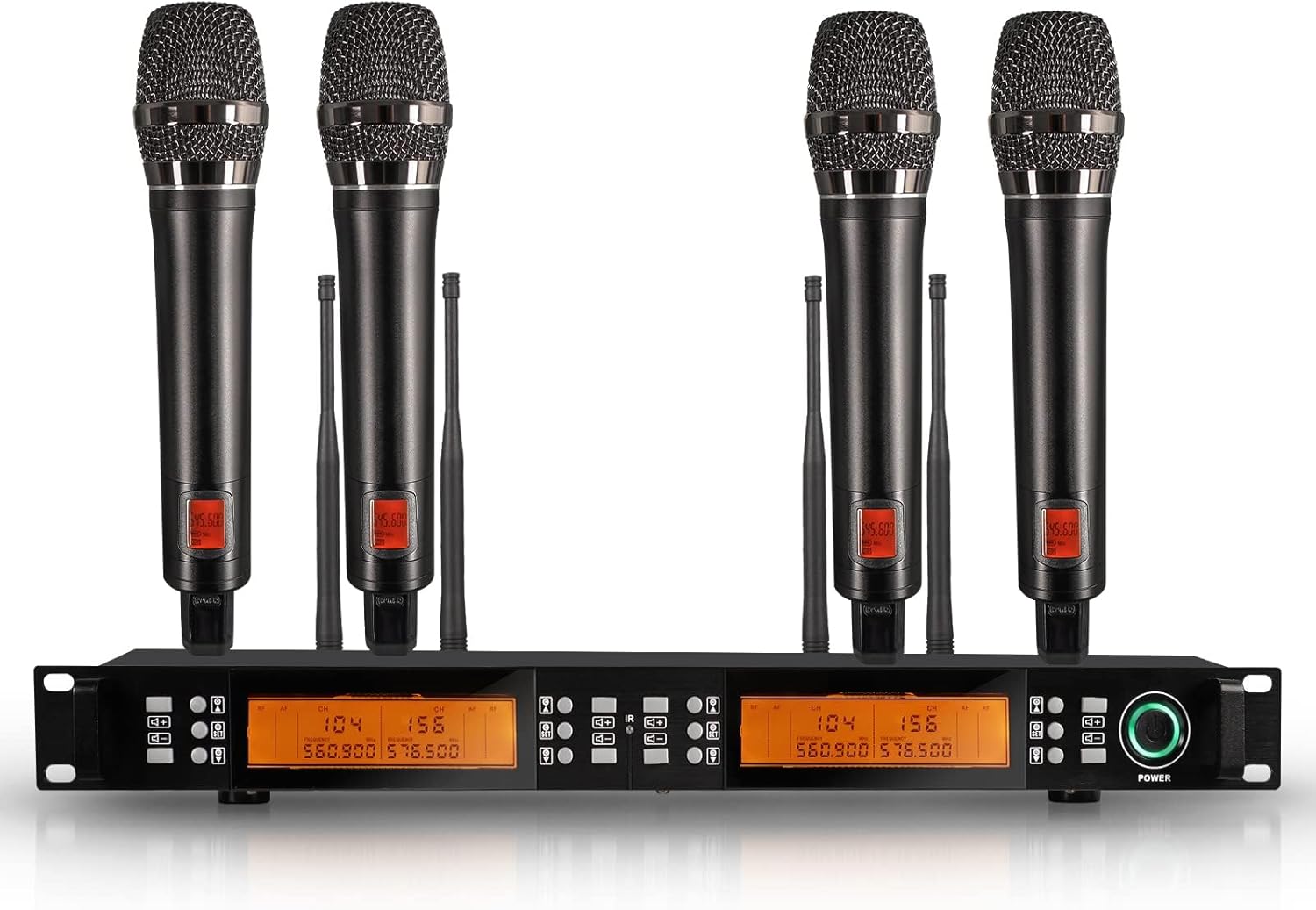 G-MARK Pro UHF Wireless Microphone System, 4 Channel Wireless Microphones, Metal Cordless Mic Set w/ 4 Handheld Dynamic Microphones, 262ft Range, Karaoke Microphone for Singing, Church, DJ, Wedding-0