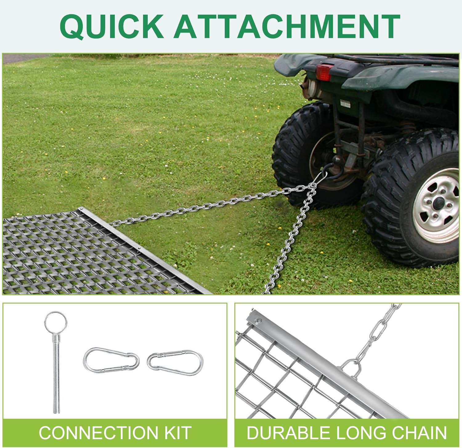 Rengue ATV/UTV 4 x 4 Foot Baseball Field Drag, Lawn Leveling Steel Mesh Heavy Duty Field Surface Leveling Drag Mat for Manual or Vehicle Driveway Farm Garden Baseball Football Field-4