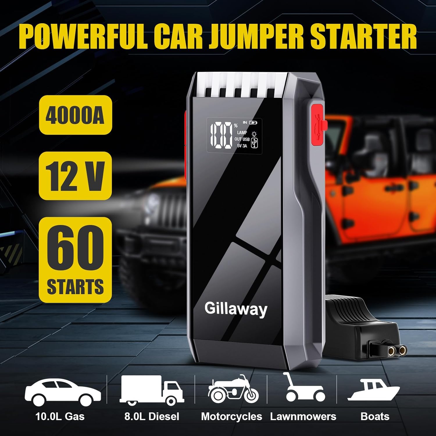 012 Jump Starter Battery Pack, 4000A Peak Car Battery Charger Jump Starter for Up to 10.0L Gas or 8.0L Diesel Engine,12V Car Jumper Starter Portable with Full LCD Screen & LED Light & USB-1