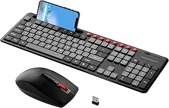 Wireless Keyboard and Mouse Combo, MageGee 2.4G Full-Sized Silent Cordless Keyboard with Phone Holder & 8 Independent Shortcuts, 3 Speed Adjustable Lag-Free Wireless Mouse for Computer/Laptop/PC