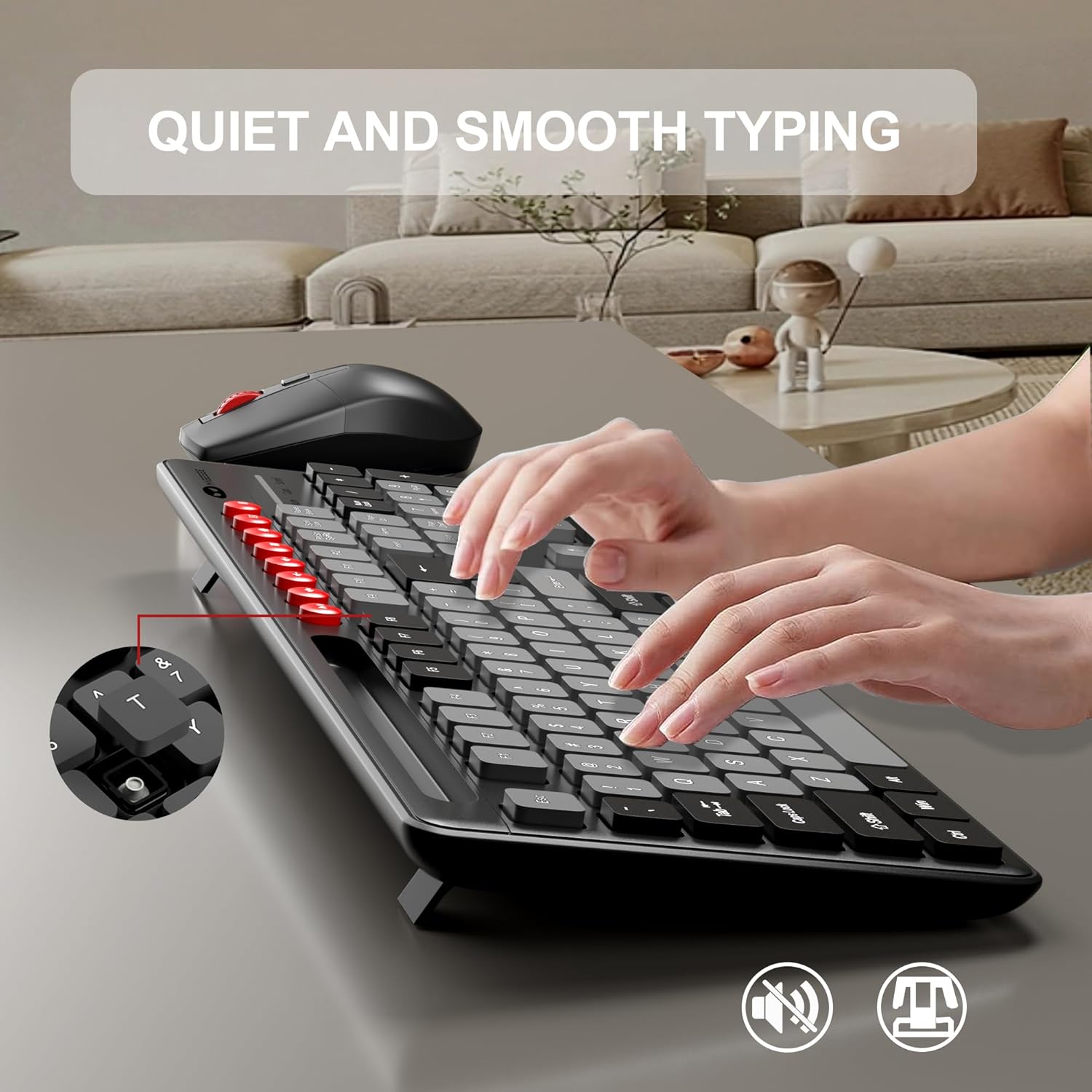 Wireless Keyboard and Mouse Combo, MageGee 2.4G Full-Sized Silent Cordless Keyboard with Phone Holder & 8 Independent Shortcuts, 3 Speed Adjustable Lag-Free Wireless Mouse for Computer/Laptop/PC-2