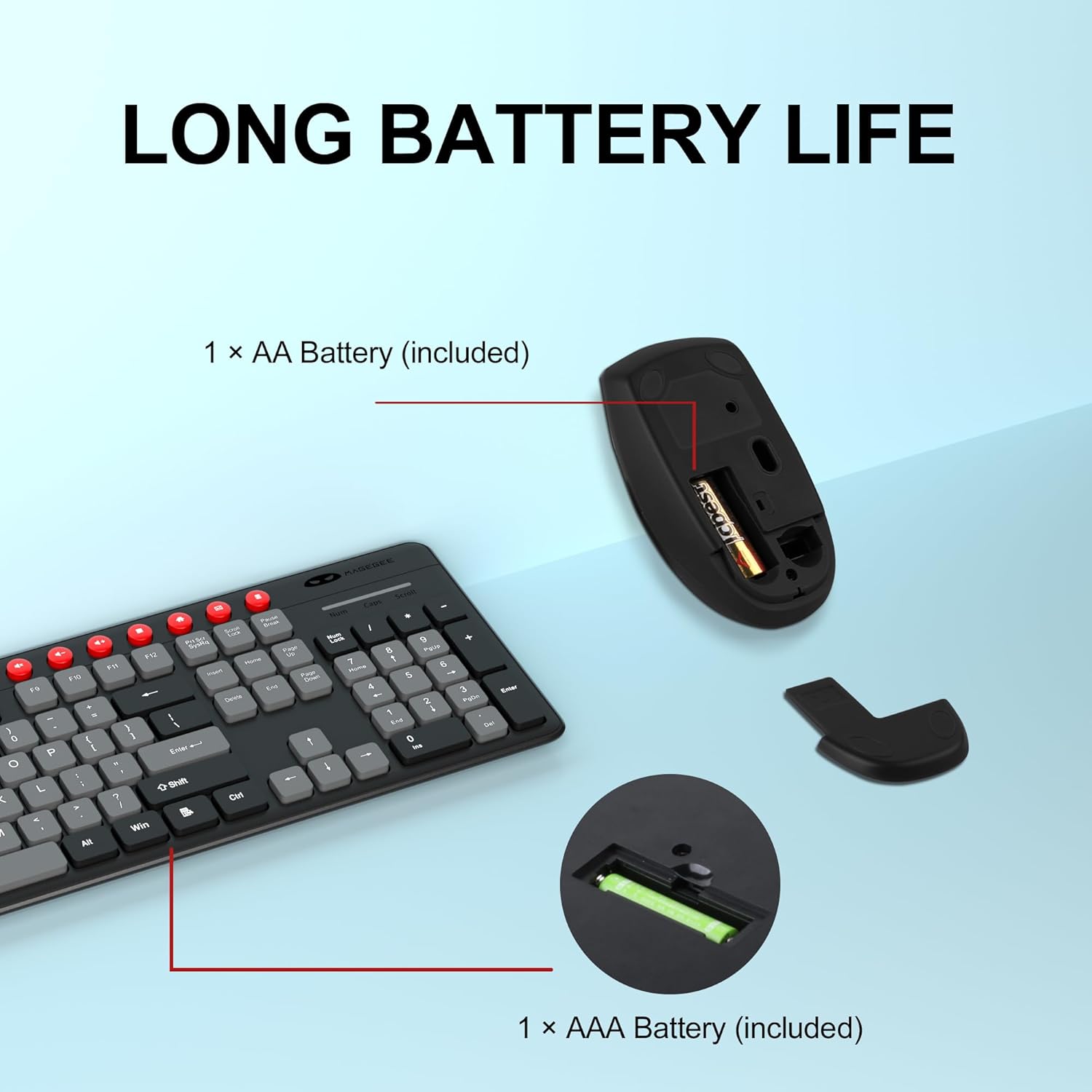 Wireless Keyboard and Mouse Combo, MageGee 2.4G Full-Sized Silent Cordless Keyboard with Phone Holder & 8 Independent Shortcuts, 3 Speed Adjustable Lag-Free Wireless Mouse for Computer/Laptop/PC-5