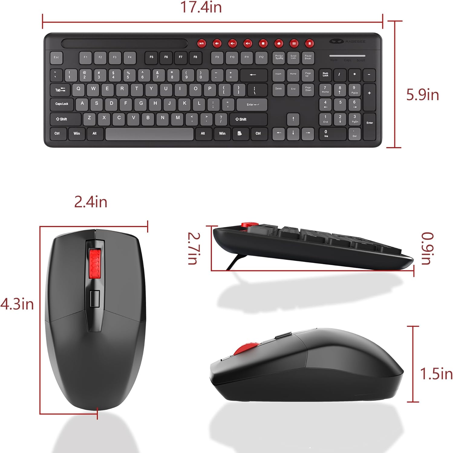 Wireless Keyboard and Mouse Combo, MageGee 2.4G Full-Sized Silent Cordless Keyboard with Phone Holder & 8 Independent Shortcuts, 3 Speed Adjustable Lag-Free Wireless Mouse for Computer/Laptop/PC-6