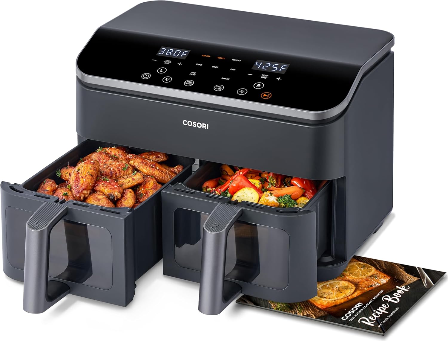 COSORI 9Qt 10-in-1 Dual Air Fryer, Fresh Balanced Meals for Family and Children with Double Baskets, Sync Cook & Finish to Bake, Roast, Reheat, Broil & 130 Recipes for Easy Cooking, Dishwasher Safe-0