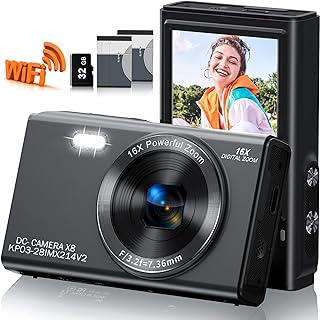 Digital Camera, Saneen 4K WiFi Kids Cameras for Photography, Compact Camera with 32GB Card, 16X Digital Zoom, 2.8" Big Screen, 2 Rechargeable Batteries, 4K 2.7K 1080P & 64MP 48MP 30MP-Black