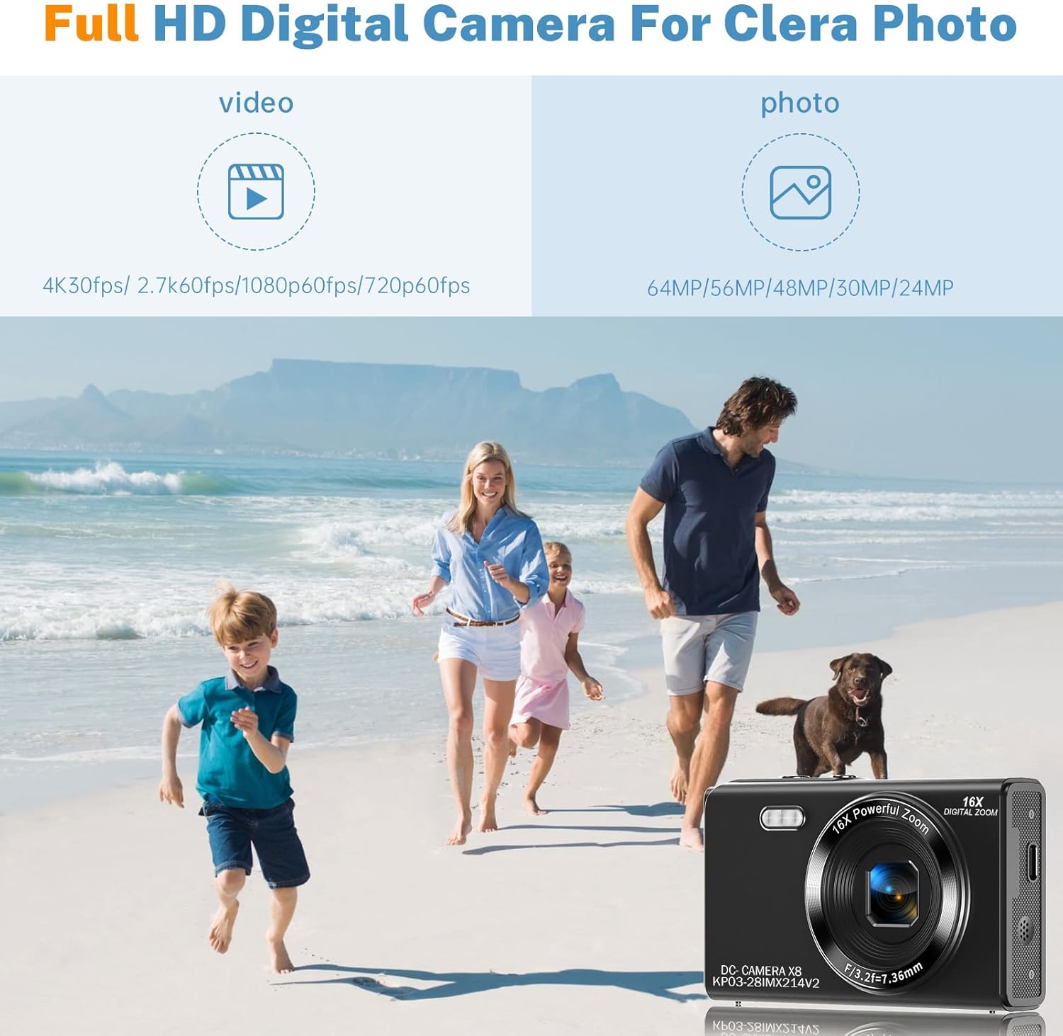 Digital Camera, Saneen 4K WiFi Kids Cameras for Photography, Compact Camera with 32GB Card, 16X Digital Zoom, 2.8" Big Screen, 2 Rechargeable Batteries, 4K 2.7K 1080P & 64MP 48MP 30MP-Black-1