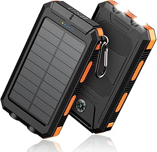 Feeke Solar-Charger-Power-Bank - 36800mAh Portable Charger,QC3.0 Fast Charger Dual USB Port Built-in Led Flashlight and Compass for All Cell Phone and Electronic Devices (Orange)