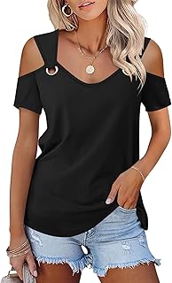 Minetom Women's Cold Shoulder Tops Short Sleeve V Neck T Shirts Basic Summer Tees