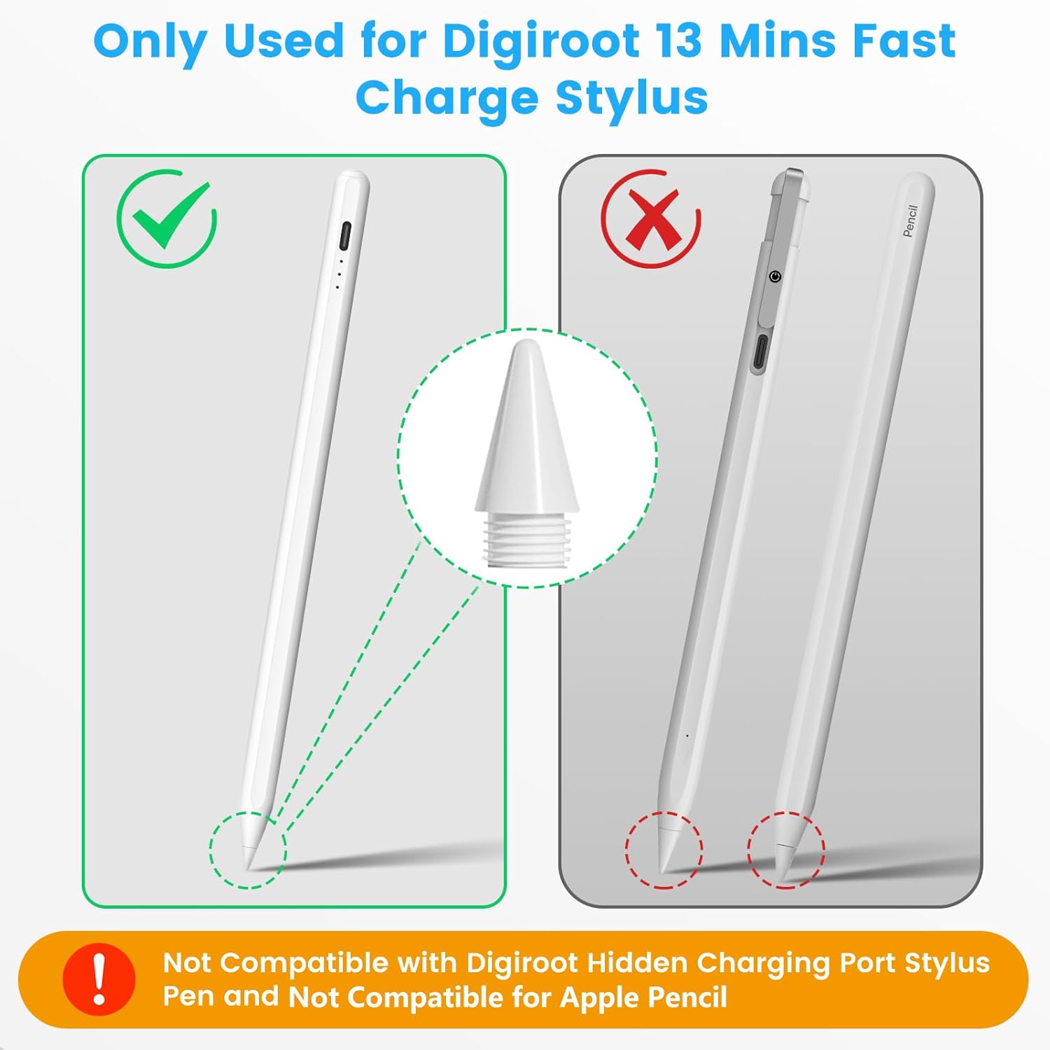 6 Pack Replacement Tips, Sensitive and Durable, Only Compatible with Digiroot 13 mins Fast Charging Stylus-1