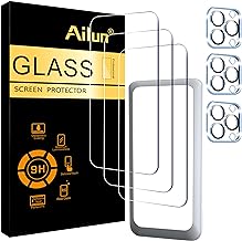 Ailun 3 Pack Screen Protector for iPhone 15 Pro Max [6.7 inch] + 3 Pack Camera Lens Protector with Installation Frame,Sensor Protection,Dynamic Island Compatible,Case Friendly Tempered Glass Film