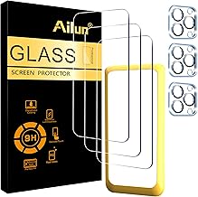 Ailun 3 Pack Screen Protector for iPhone 15 Pro [6.1 inch] + 3 Pack Camera Lens Protector with Installation Frame,Case Friendly Tempered Glass Film,[9H Hardness] - HD [6 Pack]