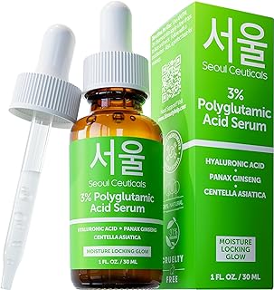 SeoulCeuticals Organic Polyglutamic Acid Serum - Korean Skin Care + Hyaluronic Acid + Centella Asiatica - K Beauty Anti Aging - Healthy Glowing Skin 1oz